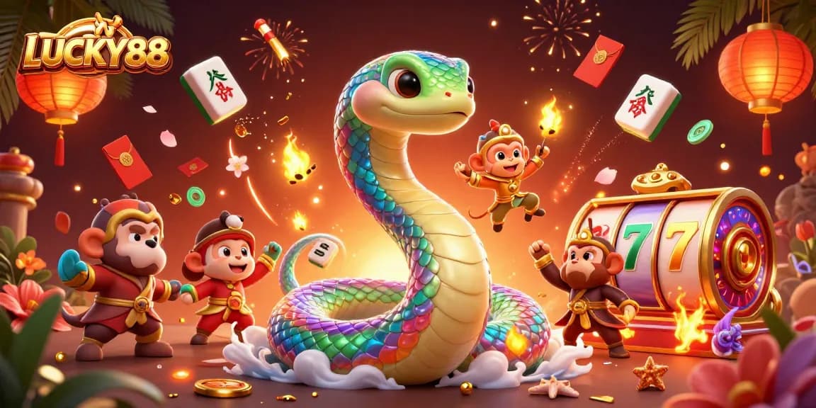 Play and win with the exciting LUCKY88 casino experience featuring vibrant characters and dynamic game elements.