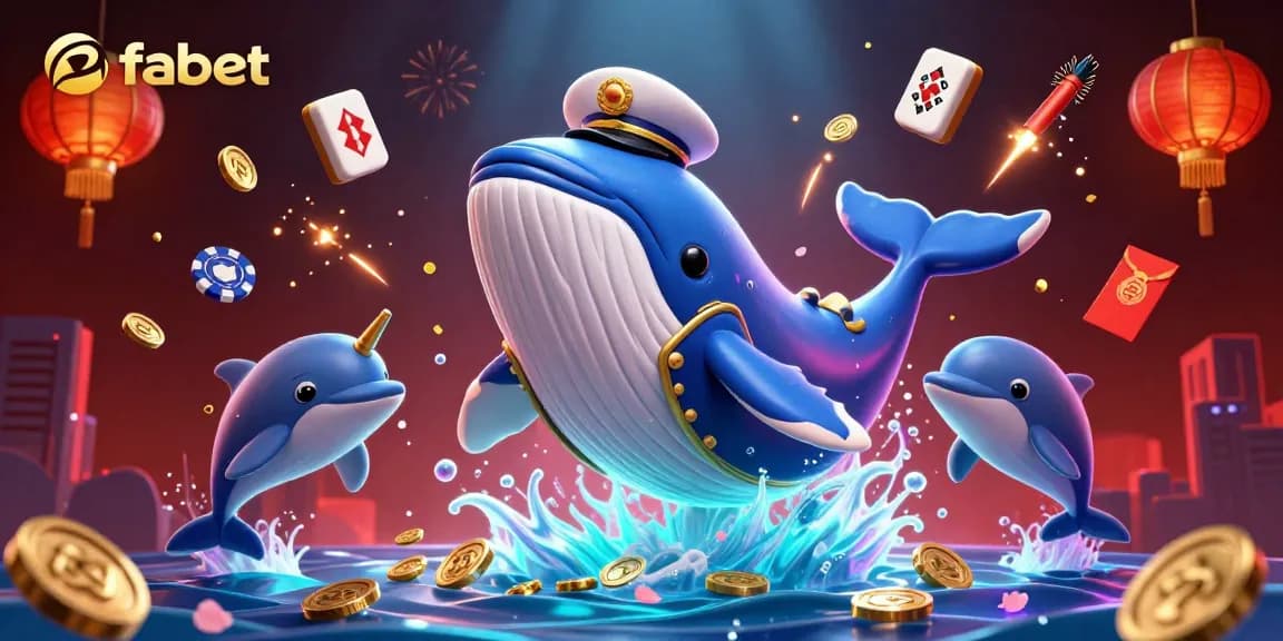 Experience thrilling wins at fabet with animated whales and playful dolphins in a vibrant casino scene.