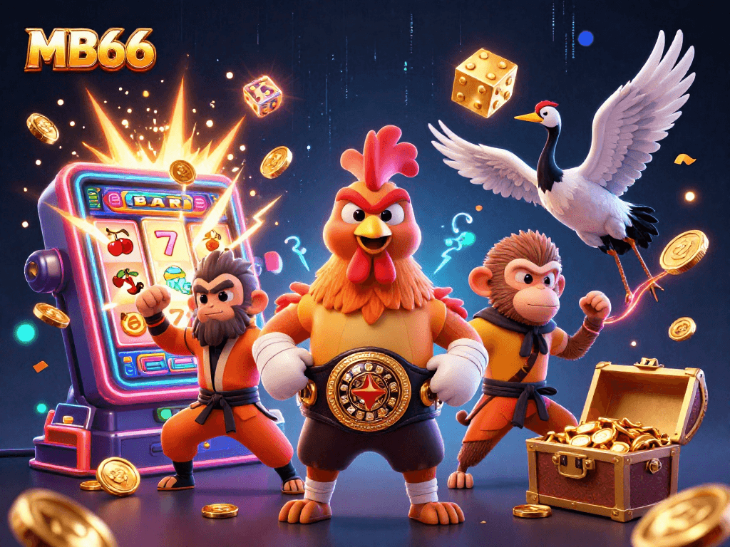 Experience winning moments at MB66 with a dynamic scene of casino characters and games.