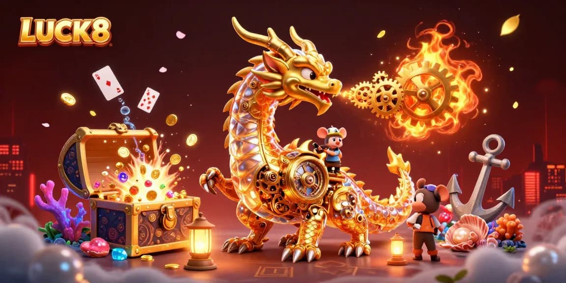 Experience thrilling gameplay at LUCK8 with a vibrant illustration showcasing an interactive casino adventure.