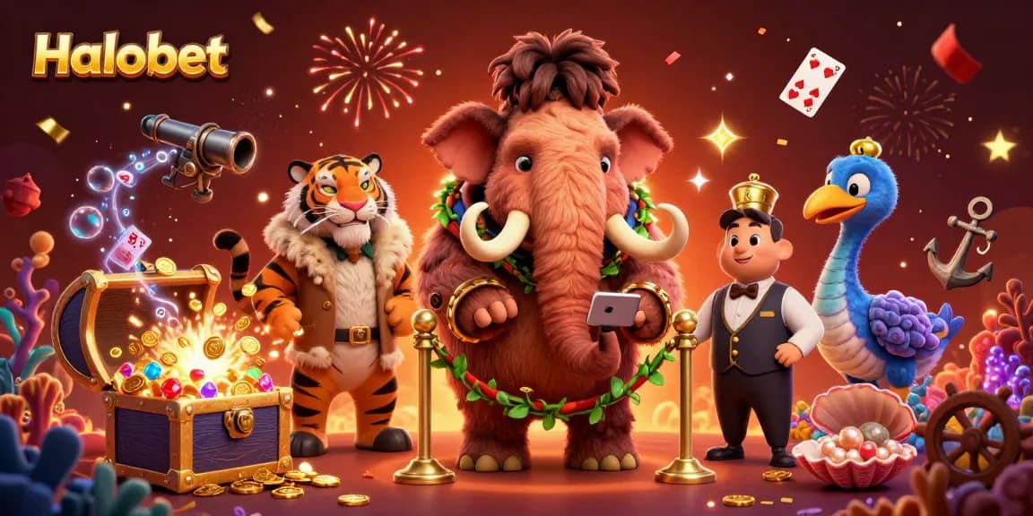 Join the Halobet excitement with a vibrant casino scene featuring unique characters and thrilling elements.