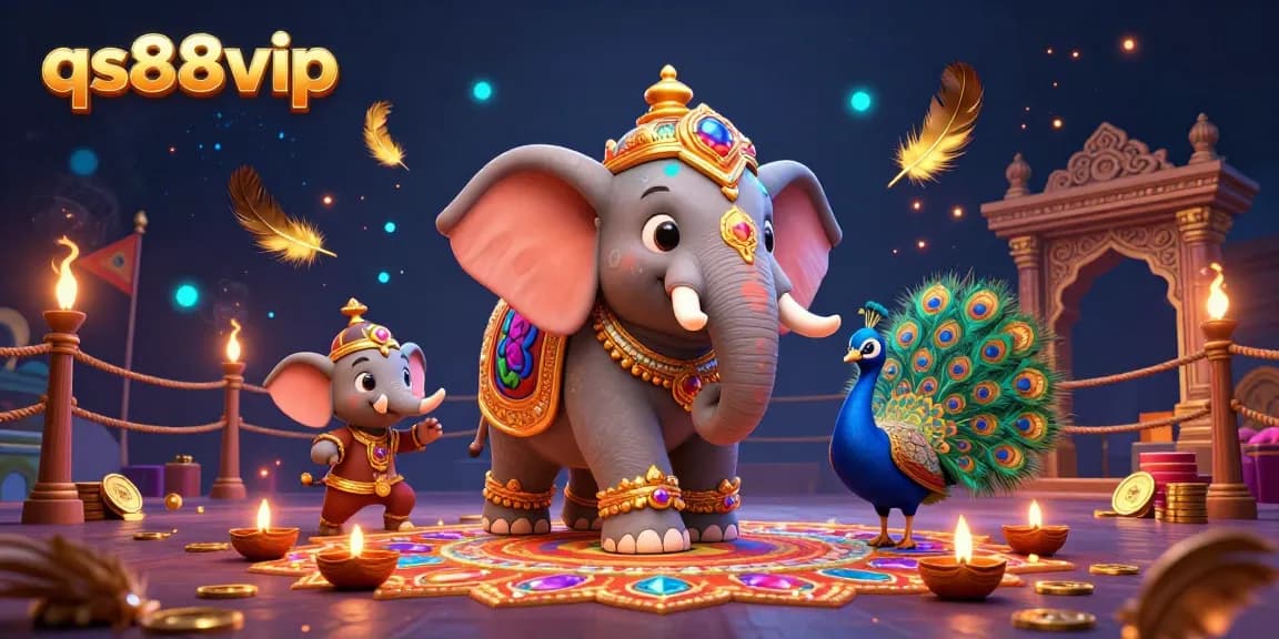 Join the excitement at qs88vip with a vibrant online casino scene featuring an ornate elephant and vibrant elements.
