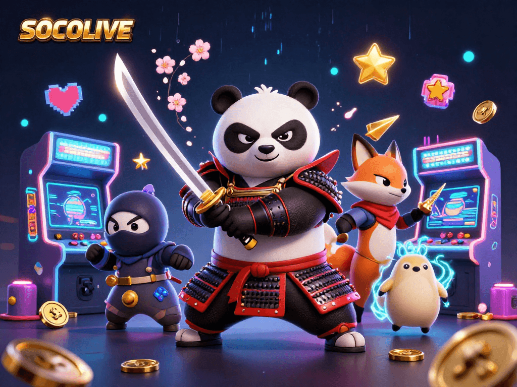 SOCOLIVE enhances your gaming experience with a vibrant illustration of dynamic characters in a casino-themed adventure.