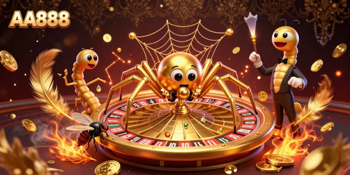Bet on the exhilarating AA888 genre with a roulette wheel made of a spider's golden web.