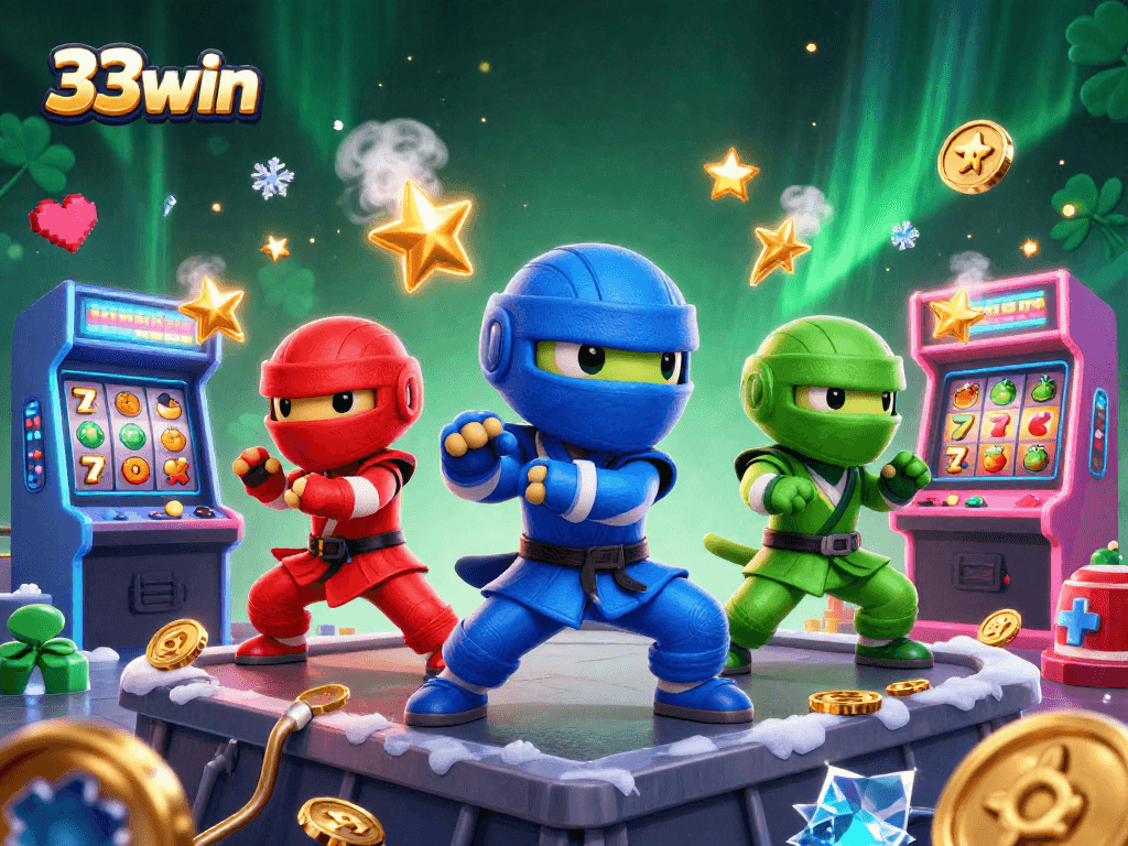 Engage in thrilling gameplay with 33win's vibrant, dynamic casino illustration featuring chameleons.