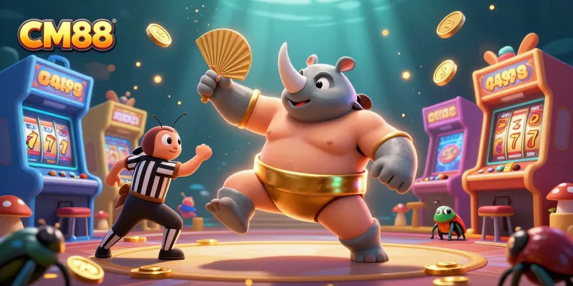 Immerse yourself in CM88's gaming world as a sumo beetle champion stomps coins in a vibrant casino!
