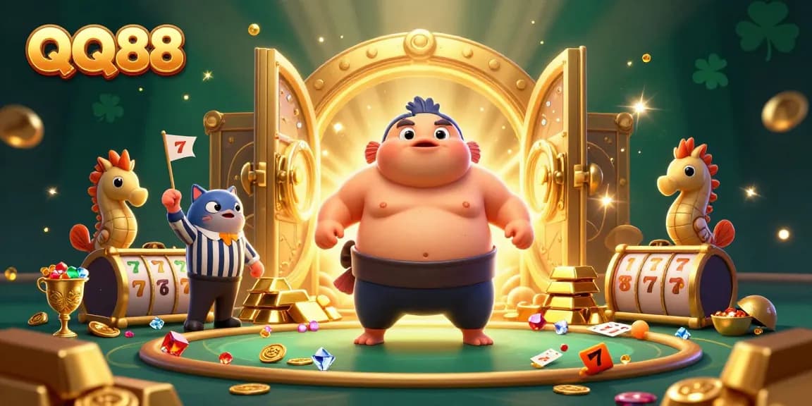 Experience QQ88's thrilling underwater casino with vibrant characters and dynamic gaming elements.