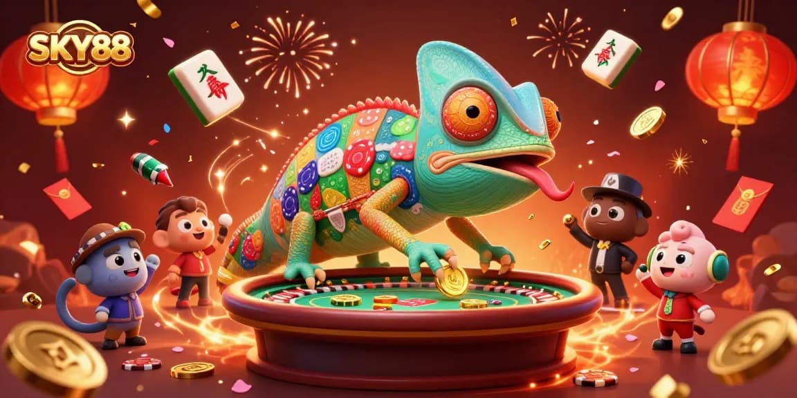 Experience thrilling winning moments with SKY88's vibrant casino adventures in this dynamic 3D design.