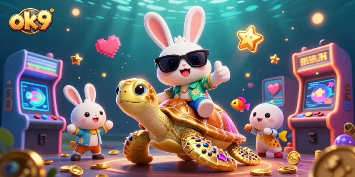 Experience thrilling gameplay with the ok9 brand, as the lucky rabbit and sea turtle reveal hidden treasures in a vibrant casino.