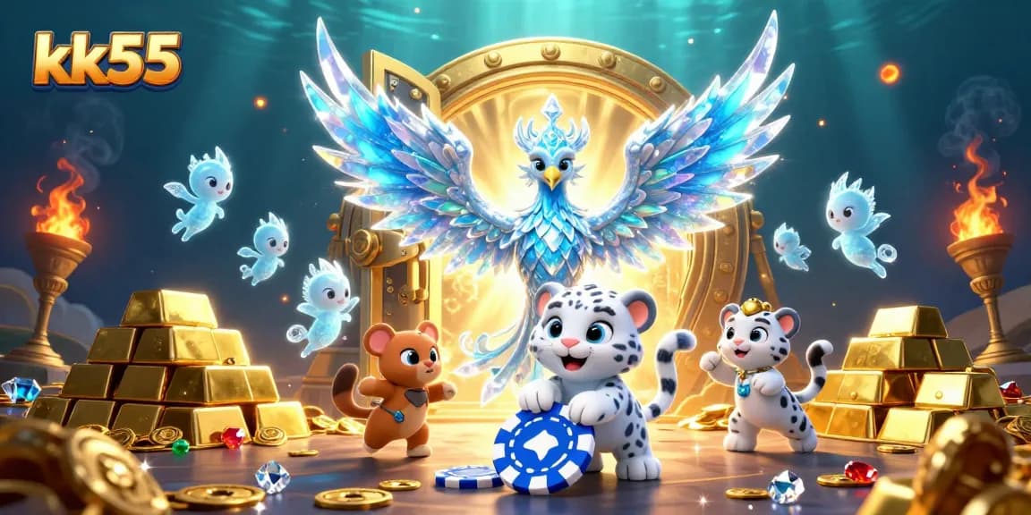 Experience the thrill of winning with kk55 in a vibrant casino world, featuring ice characters and epic treasures.