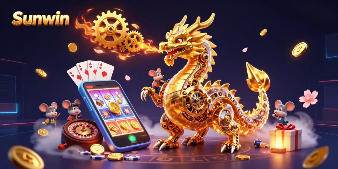 Engage with Sunwin's vibrant gaming universe, featuring dynamic slot games and a whimsical golden dragon.