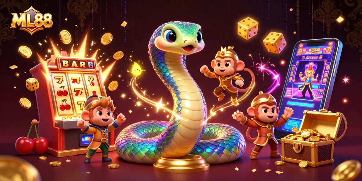 Experience the excitement of ML88 with colorful games, golden treasures, and animated characters.