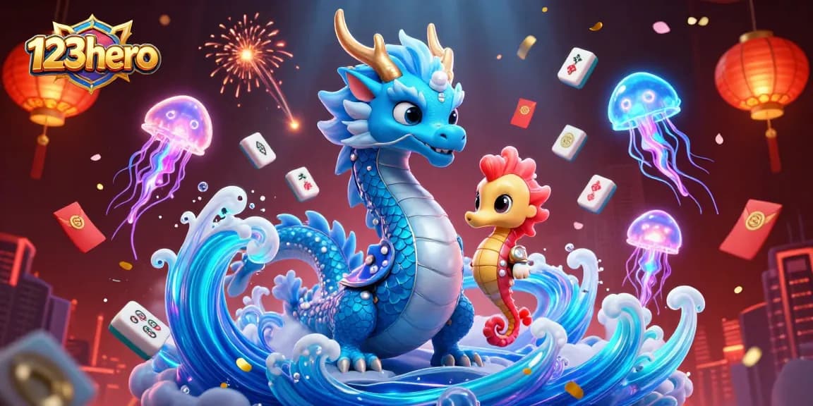 Experience thrilling wins with 123hero's colorful casino scene filled with dragons, knights, and jellyfish!