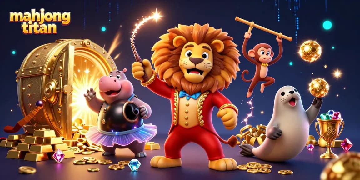 Experience mahjong titan with playful casino characters in a vibrant treasure scene.