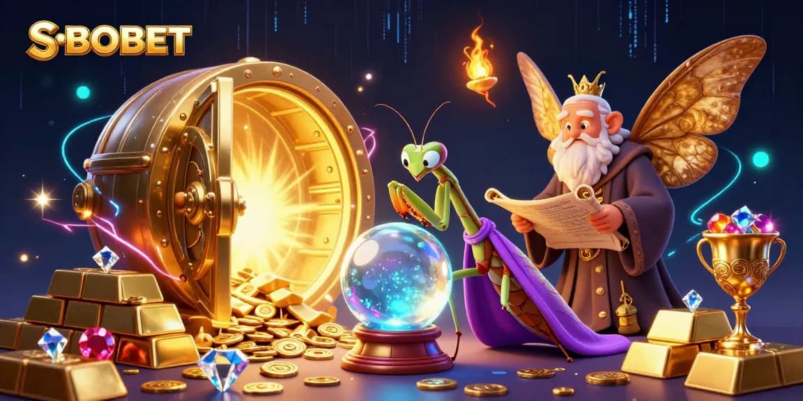 SBOBET showcases an immersive casino atmosphere with vibrant characters, treasures, and engaging gameplay.