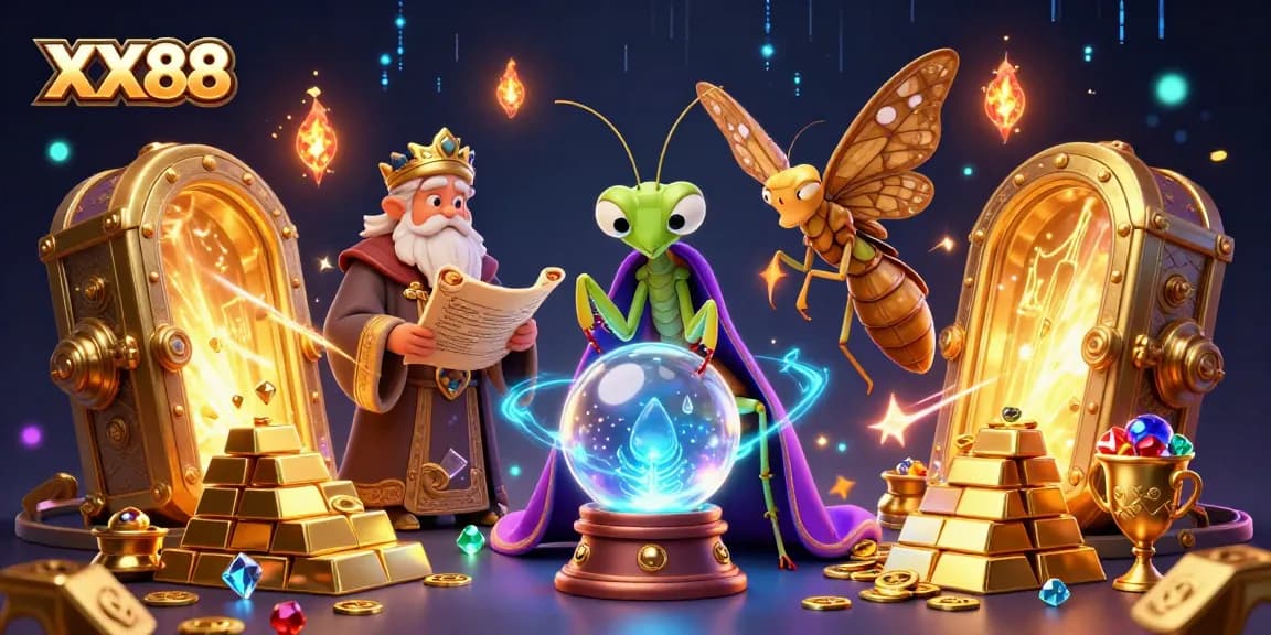 Experience the thrills of XX88 with this vibrant casino scene featuring mystical characters and treasure elements.