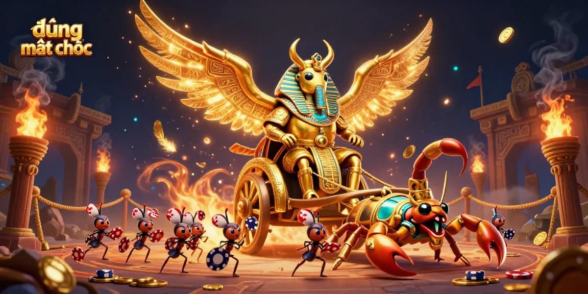 Experience the excitement of đường mạt chược with golden scarab beetle and vibrant casino elements.