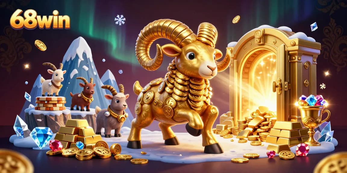 Experience thrilling gameplay at 68win with a treasure-filled 3D casino illustration.