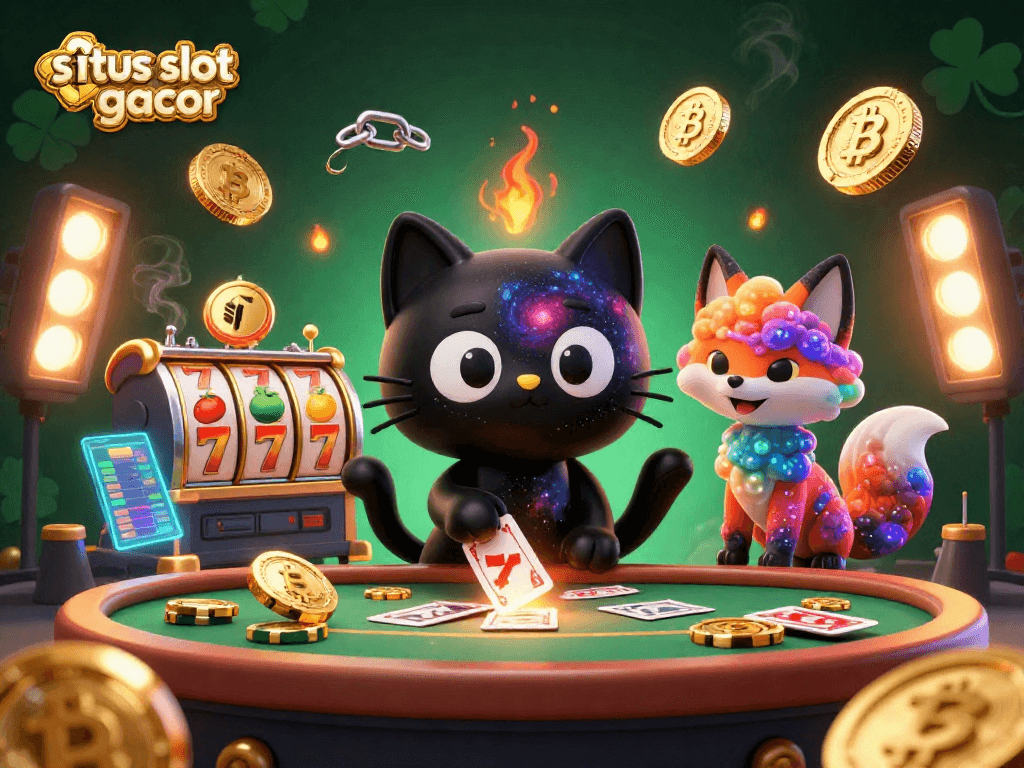 Spark excitement at situs slot gacor with a cosmic casino scene featuring a black hole cat and vibrant elements.