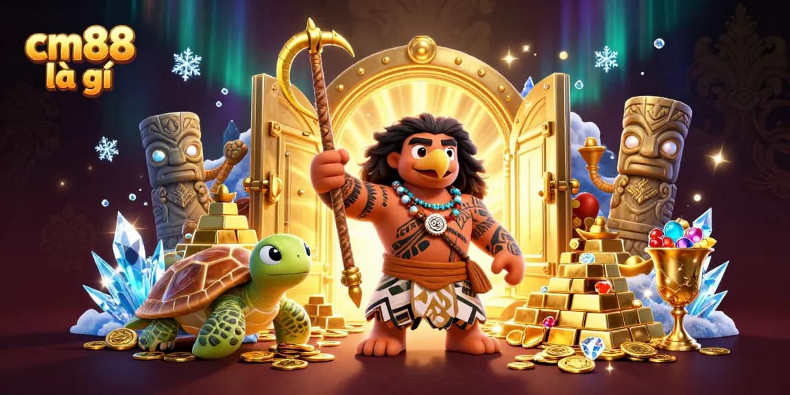 Engaging 3D illustration of cm88 là gì showcasing a Polynesian hawk character amidst vibrant casino riches.