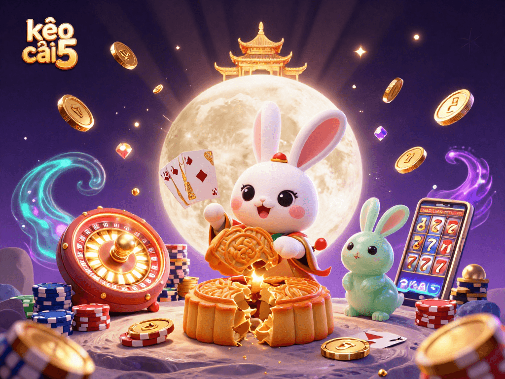 Bet big with kèo nhà cái 5 as the moon rabbit transforms mooncakes into poker chips in an animated casino.