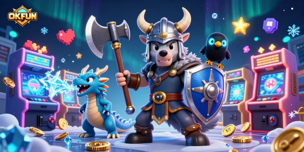 Engage in thrilling gameplay at OKFUN, featuring 3D cartoon characters and vibrant casino elements.