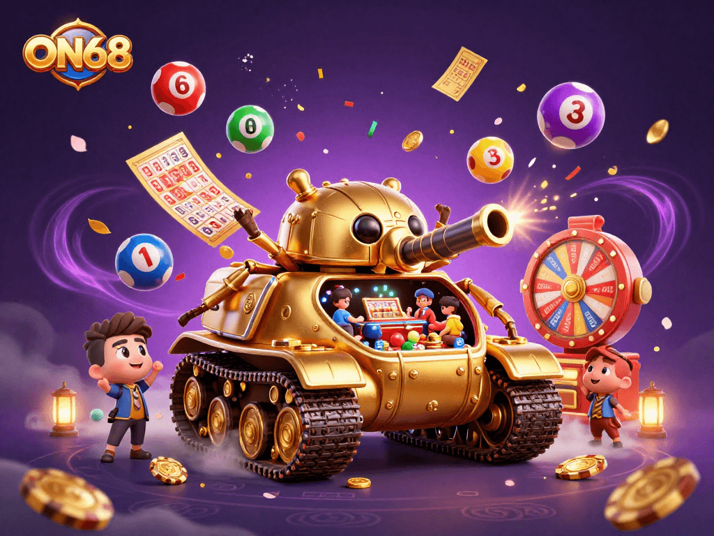 Experience exhilarating gameplay at ON68 with a vibrant casino scene featuring dynamic lottery and prize elements.
