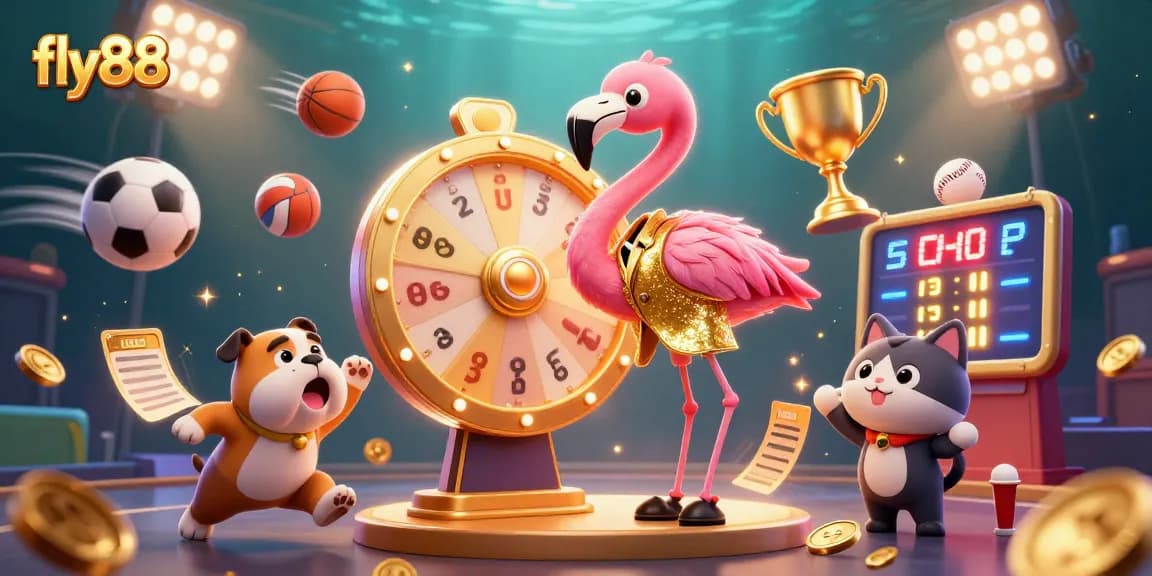 Spin the golden prize wheel at fly88 while enjoying thrilling sports betting action with dynamic elements.