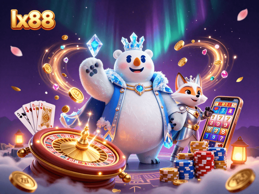 Experience the thrill of lx88 with animated casino characters, jackpot reels, and vibrant gaming elements.