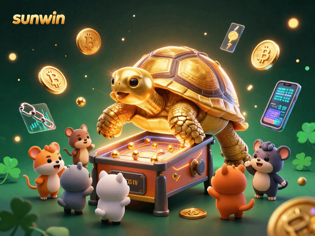 Experience excitement at sunwin with a vibrant 3D illustration of a golden tortoise pinball machine.
