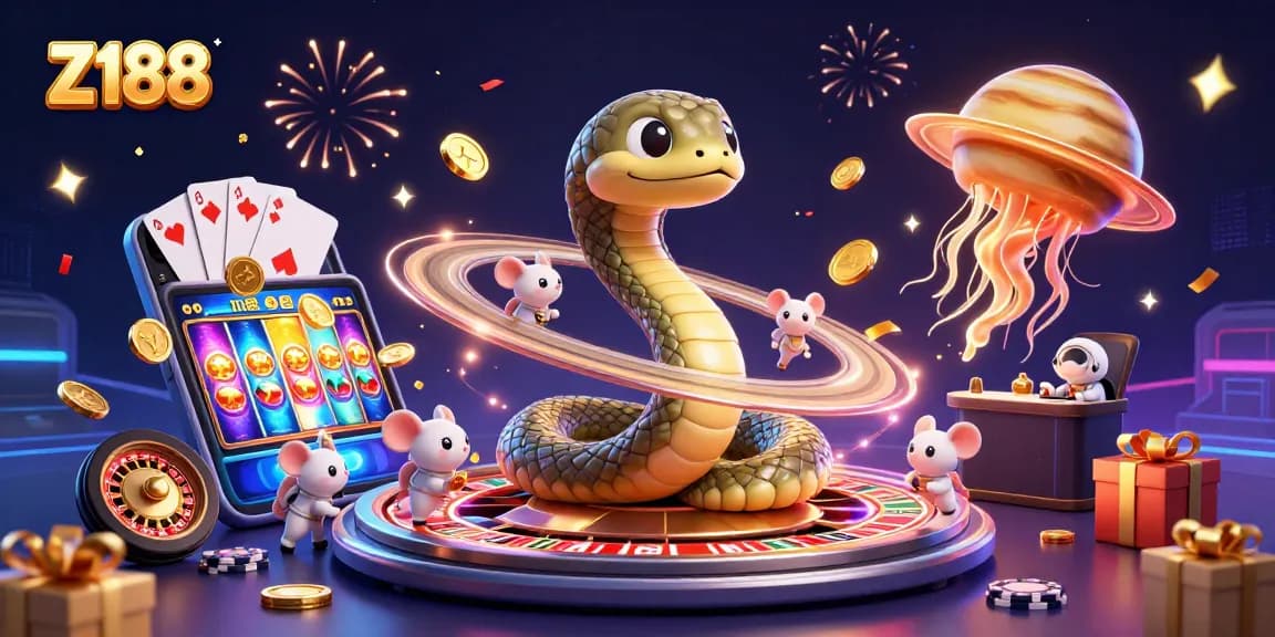 Engage in thrilling gameplay at Z188 with a cosmic dealer and spinning slot games.