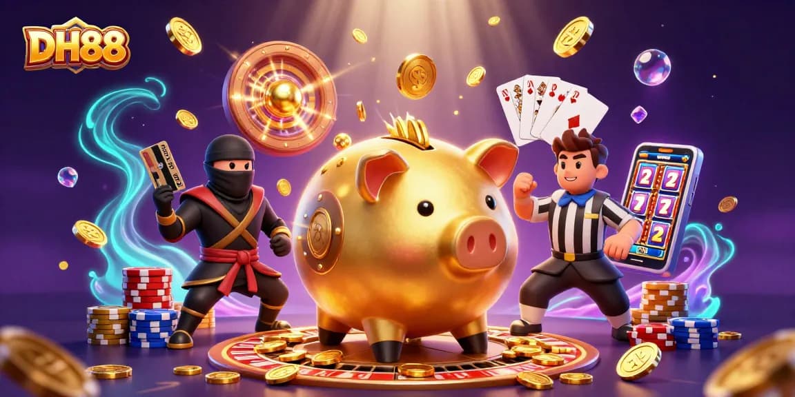 Experience the excitement of DH88 with vibrant characters and dynamic casino elements in an action-packed scene.