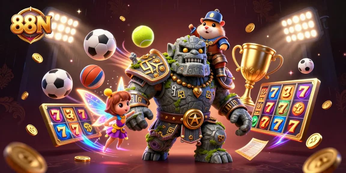 Experience 88VN's thrilling gaming world with dynamic characters and vibrant casino elements.