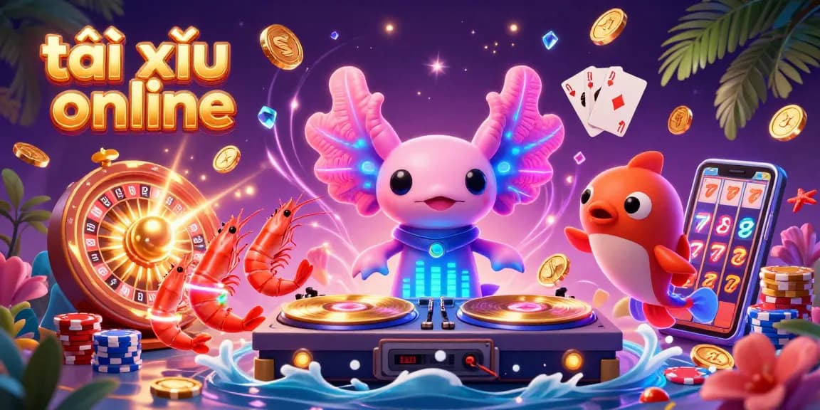Experience the thrill of tài xỉu online with energetic characters and dazzling casino elements in a vibrant scene.