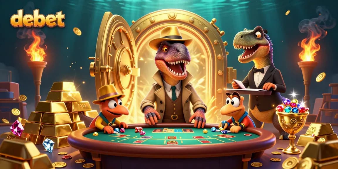 Experience exciting gameplay with debet at a lively casino table featuring whimsical dinosaur characters.