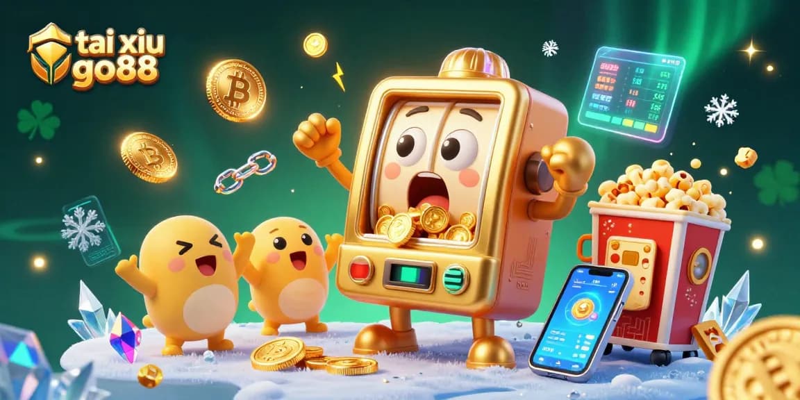 Tai xiu go88 slot machine celebrates a jackpot as coins rain down, depicting lively gaming action.