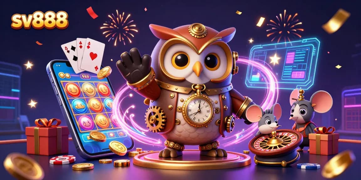 Experience thrilling gaming with sv888 in a dynamic casino scene with magical elements and vibrant energies.