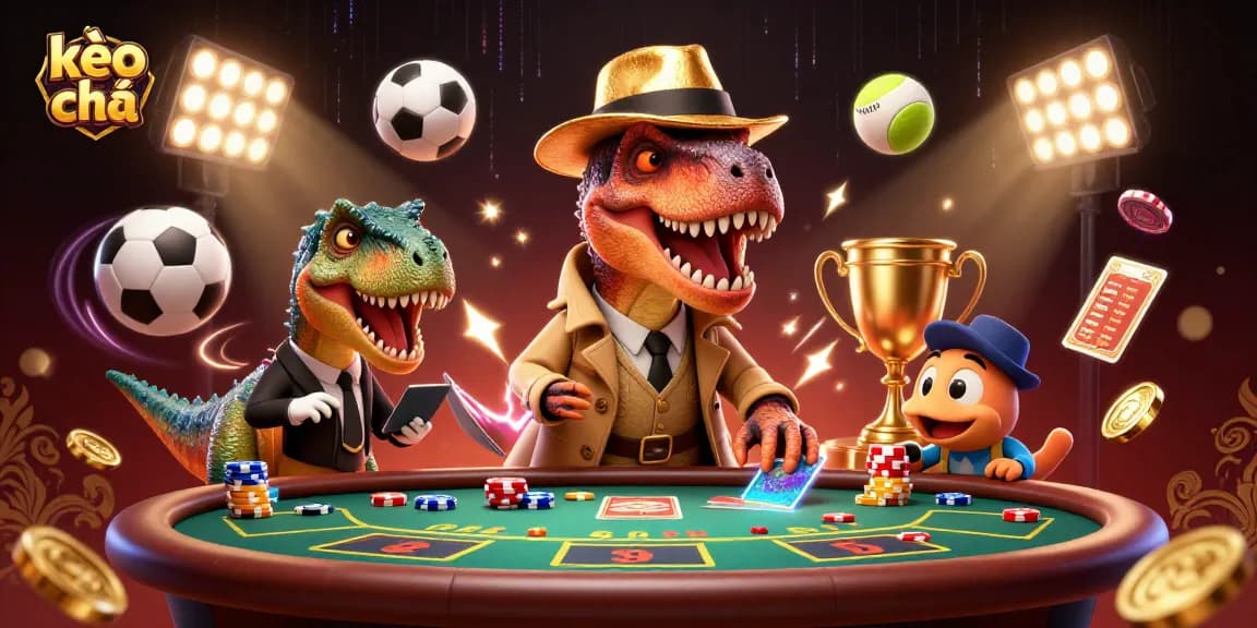 Engage with kèo nhà cái through a thrilling scene of a disguised velociraptor at a blackjack table.
