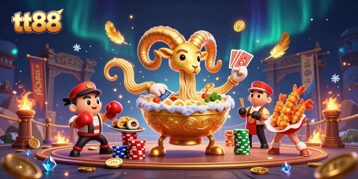Join the action at tt88 with a giant ramen dealer and sushi roll action in this vibrant casino scene.