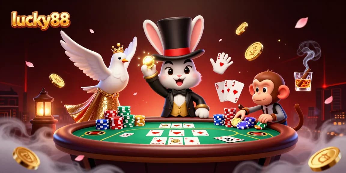 Experience lucky88 with an animated scene of a magician rabbit and gaming thrills.