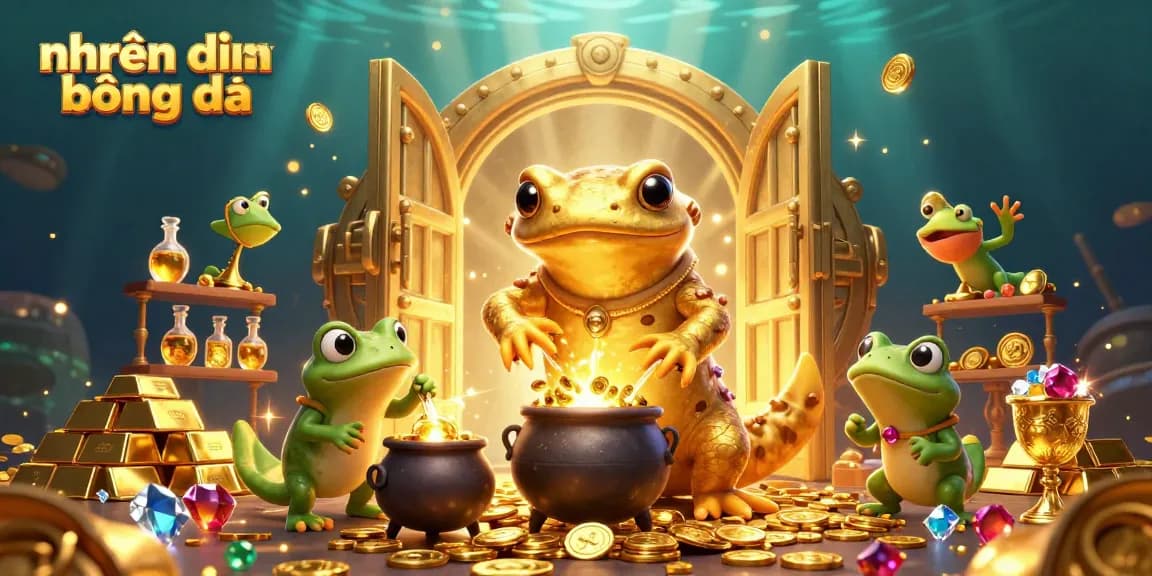 Engaging nhận định bóng đá scene with a golden salamander alchemist and gold coins.