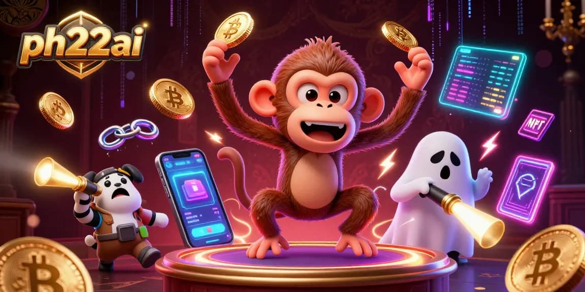 Experience the excitement of ph22ai casino with a mischievous monkey and excited puppy in a vibrant scene.