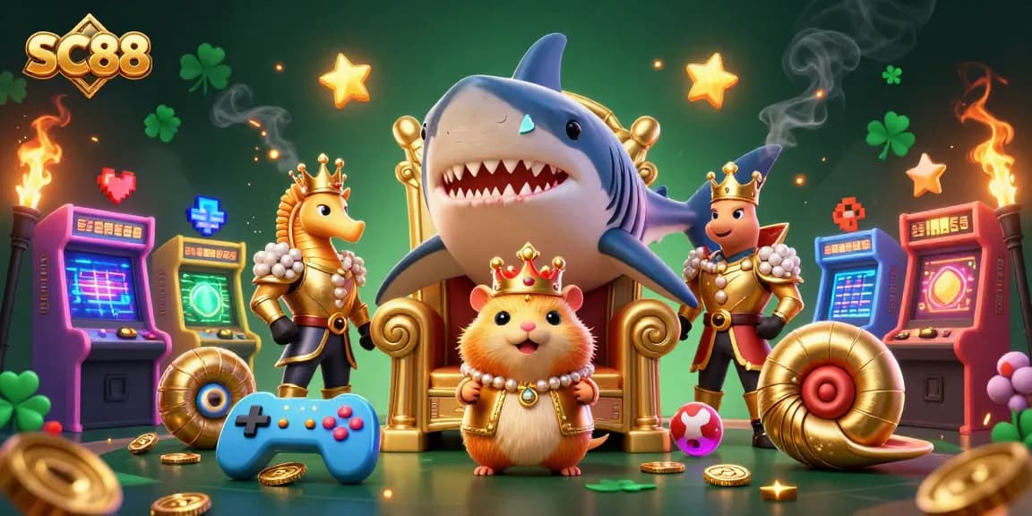 Experience thrilling gaming adventures at SC88 with a vibrant illustration featuring a golden hamster king.