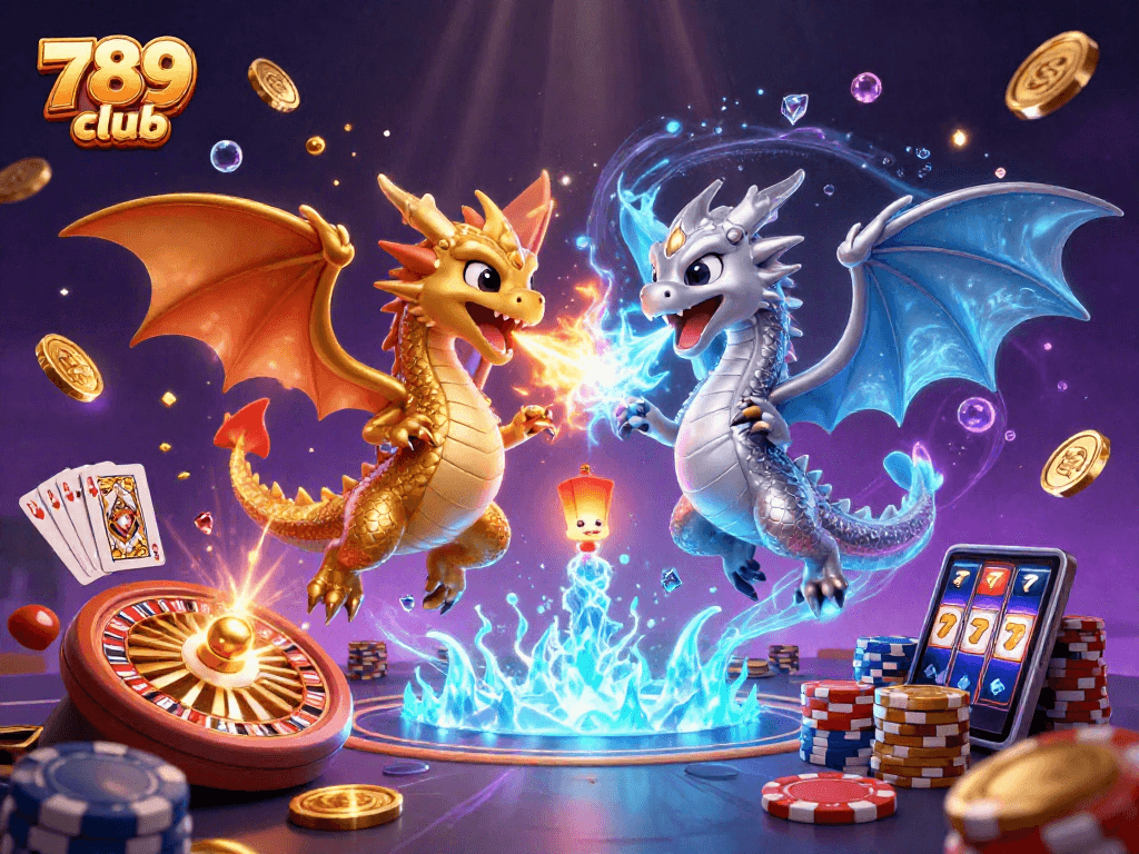 Experience thrilling games at 789 club with vibrant casino elements and captivating dragons.