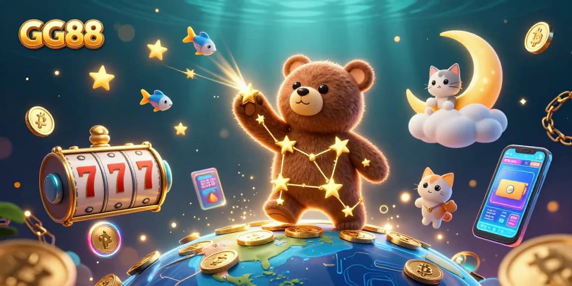 Experience GG88's thrilling casino action with vibrant slots, golden stars, and neon coins.