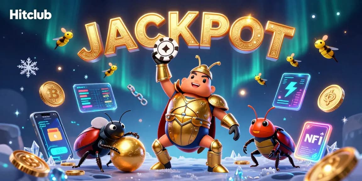 Hitclub players celebrating big wins while rolling poker chips and earning crypto rewards in 3D casino.