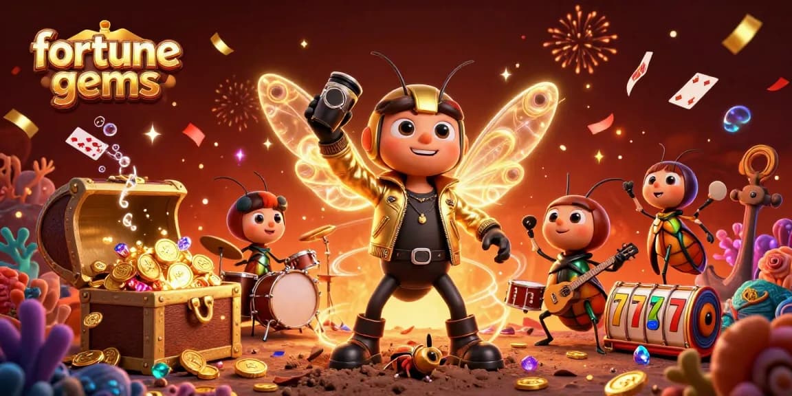 Experience thrilling fortune gems excitement with a dynamic scene featuring animated casino characters.