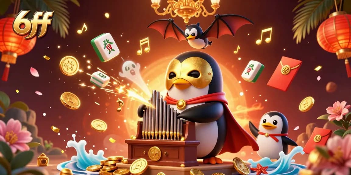 Engage with 6ff's casino magic featuring a golden organ and floating symbols of luck.