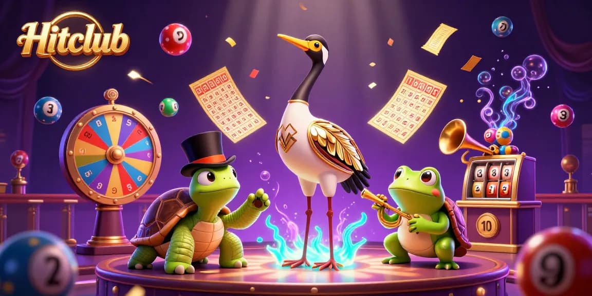 Hitclub showcases a festive scene with interactive games, colorful elements, and playful characters in a vibrant casino atmosphere.