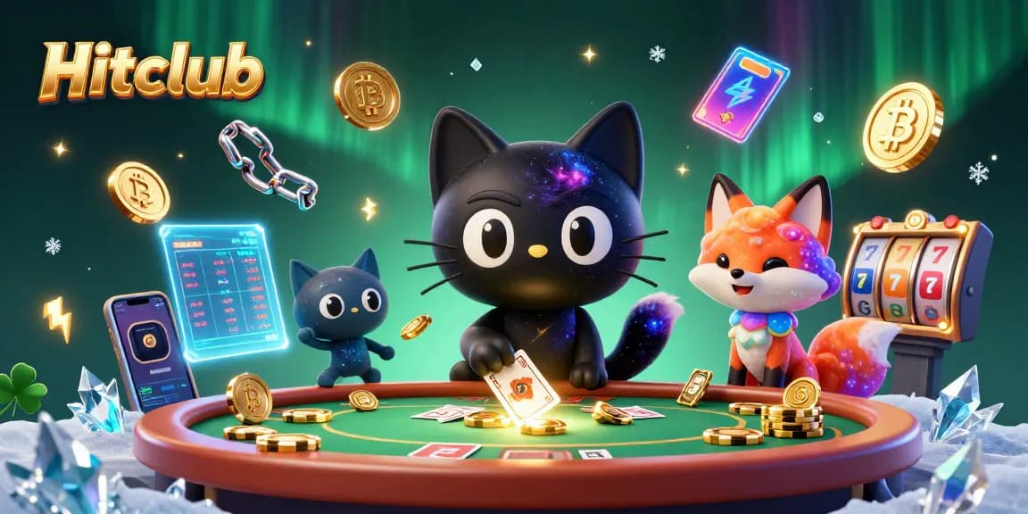 Engage in exciting gambling adventures with Hitclub's cosmic casino scene featuring animated characters and gaming elements.
